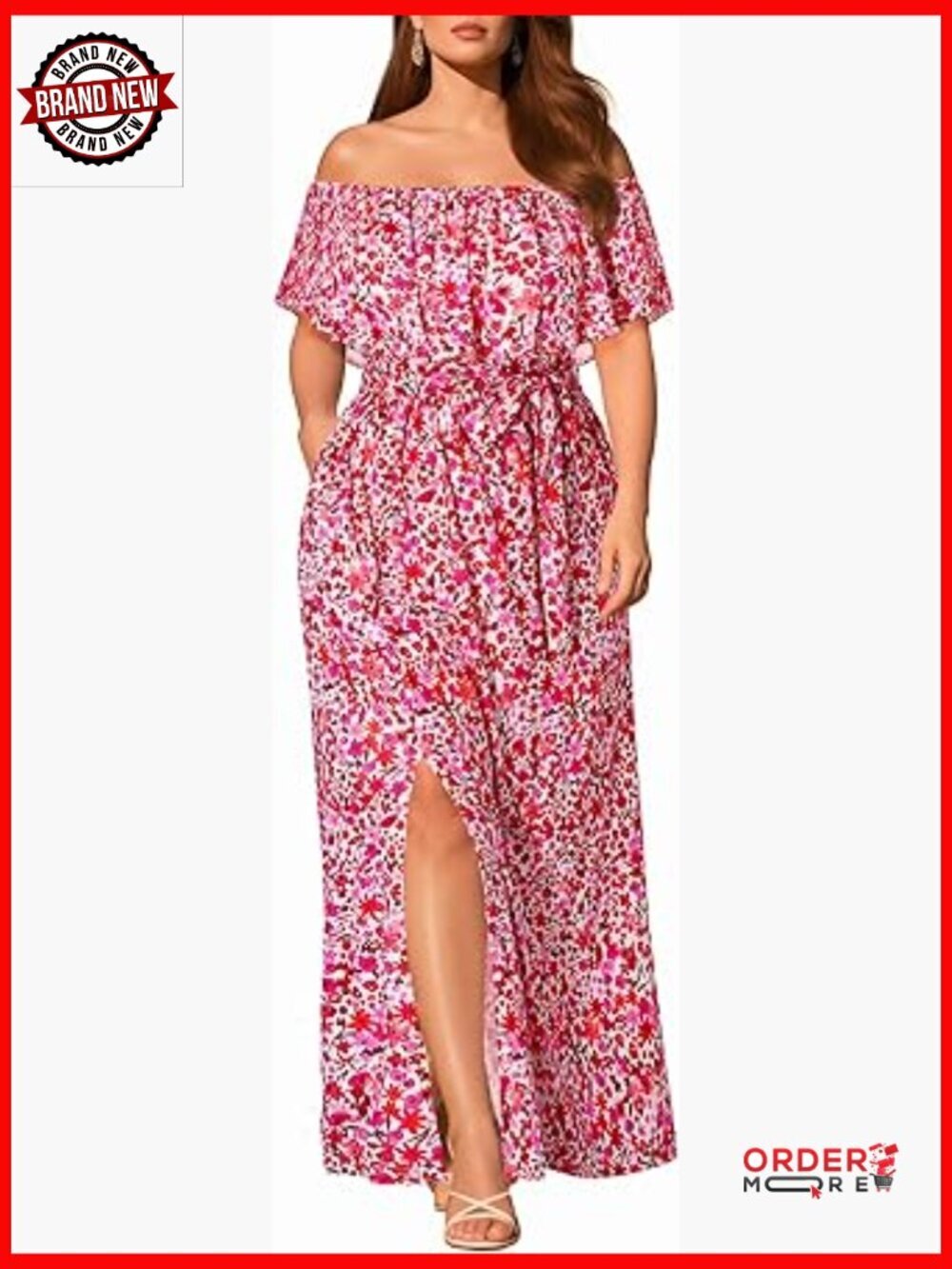 Plus Size Off Shoulder Maxi Dress with Pockets